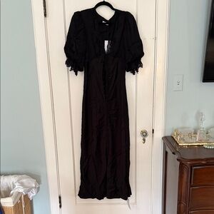 Rumored Black Long Sleeve Dress with Lace Detail